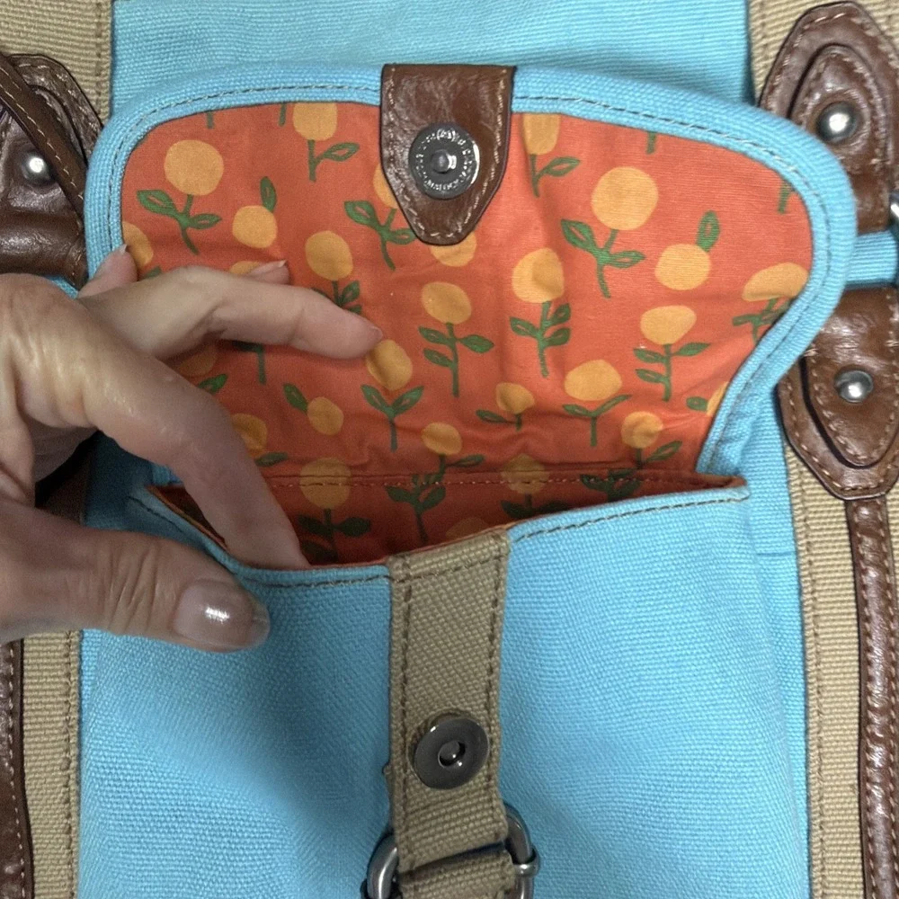 FOSSIL Soft Turquoise Canvas Shoulder Crossbody Messenger Bag